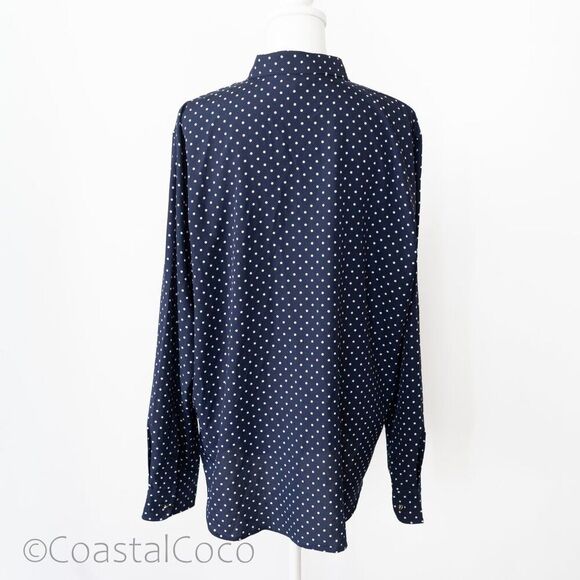 Lauren Ralph Lauren Silky Button Up Navy Polka Dots XXL Luxury Officewear Preppy - Picture 4 of 14